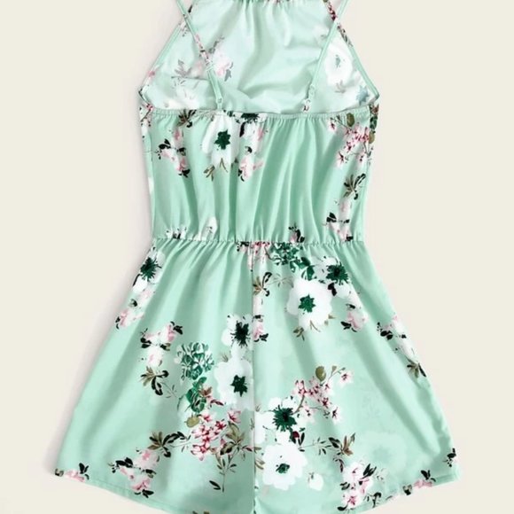 Green Floral Halterneck Romper in S, M, L - Picture 2 of 3